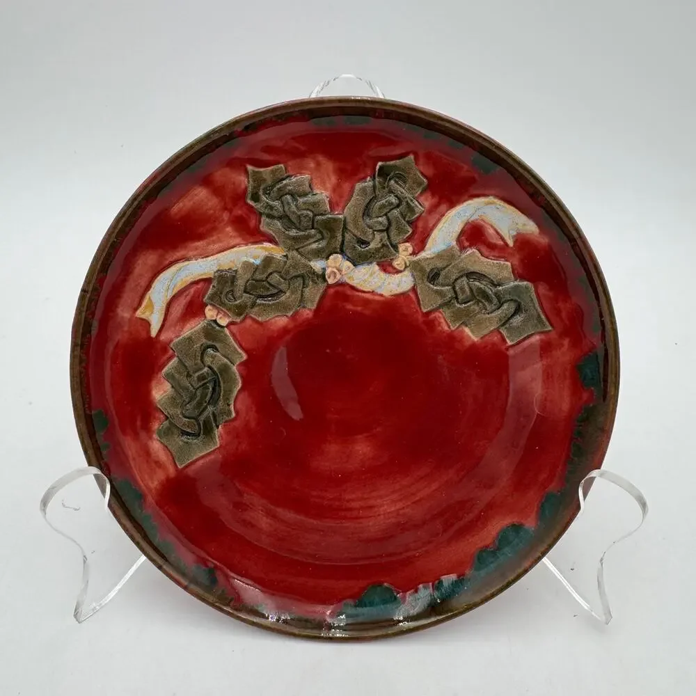 Pottery Plate Signed STK and Numbered 10/11 Holiday Decor by Simone Kilby